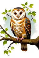 barn owl perched on a branch with the Cheshire Cat  tattoo design idea