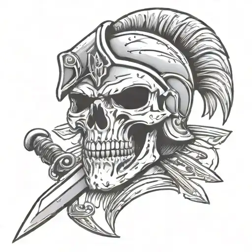 spartan skull with sword tattoo design idea