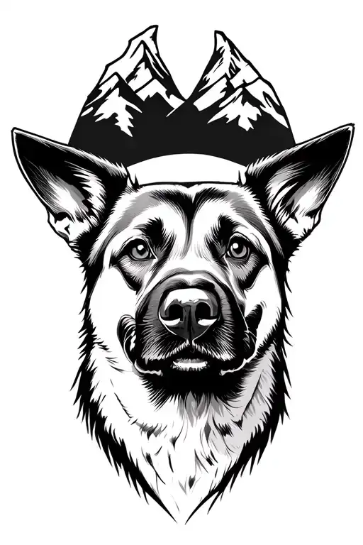 Malinois Face, plumber, mountains, camping, Hakuna Matata tattoo design idea