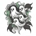 Three little ghost one representing maturity, one care and one funny  tattoo design idea