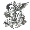 Three little ghost one representing maturity, one care and one funny  tattoo design idea