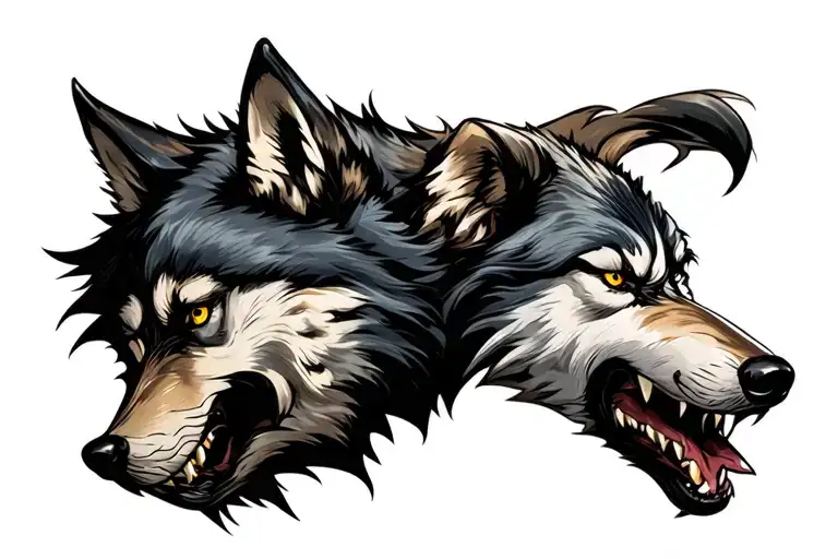 Angry wolf head from profile on forehand  tattoo design idea