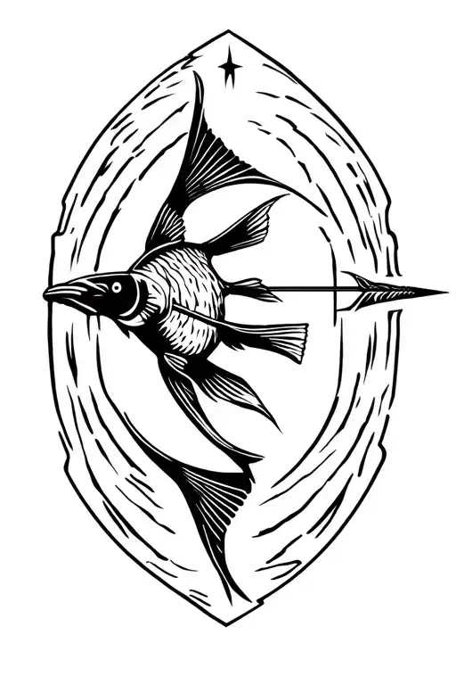 bow and arrow Sagittarius shooting school of fish tattoo design idea