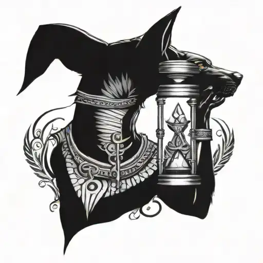 anubis and hourglass tattoo design idea