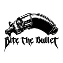 "Bite The Bullet" "Bite The Bullet", Blackwork Dark Lettering Calligraphy Chaotic Hardcore, Soft-Edge, High-Contrast Black Ink Expressive tattoo design idea