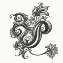 The letter P simulating a vine and above the P a crown tattoo design idea