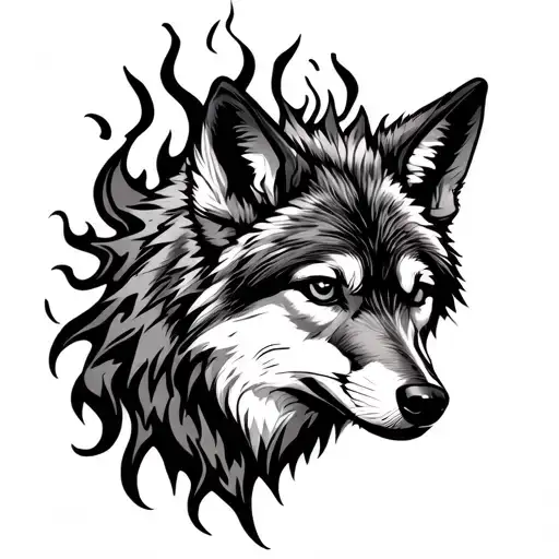Coyote and fire tattoo design idea