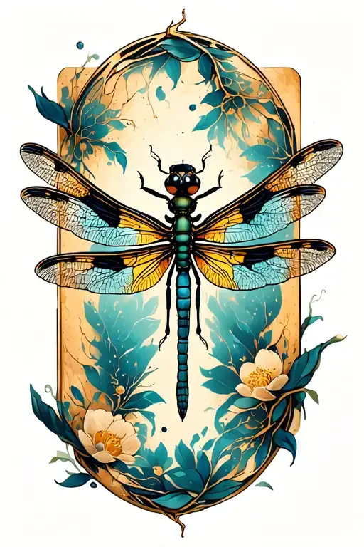 dragonfly with kintsugi wings and wabi sabi written tattoo design idea