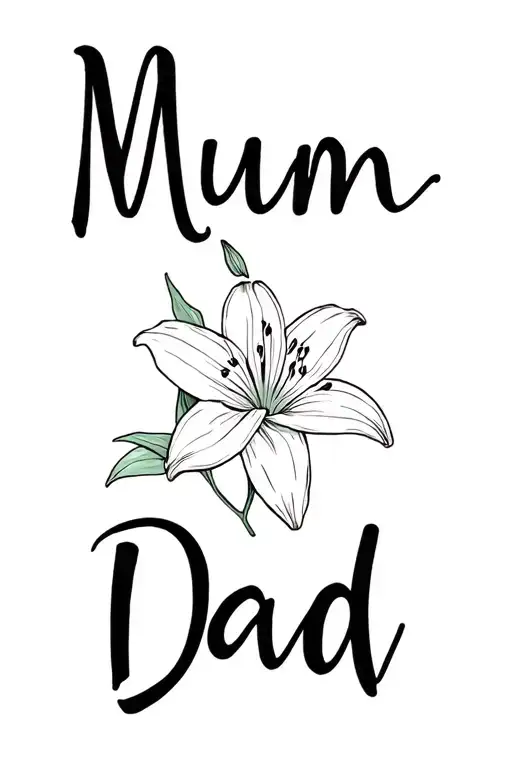 "Mum Dad" lily flower tattoo design idea