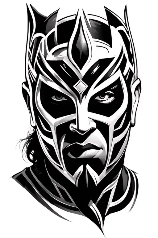 Rey Mysterio Face closeup face portrait tattoo, 619 background tattoo design idea