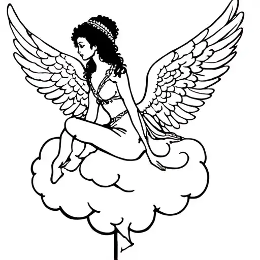 I want a tattoo of an African American female angel sitting on a cloud.  tattoo design idea