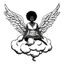 I want a tattoo of an African American female angel sitting on a cloud.  tattoo design idea