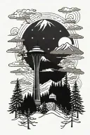 Space Needle, pine trees, and Colorado mountains tattoo design idea