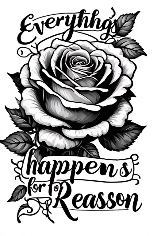 rose et phrase "everythings happens for a reason" tattoo design idea