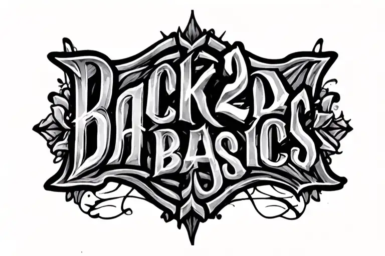 Wording "Back 2 Da Basics" in gothic letters tattoo design idea