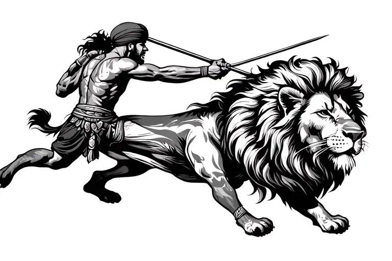 Sikh warrior fighting a lion tattoo design idea
