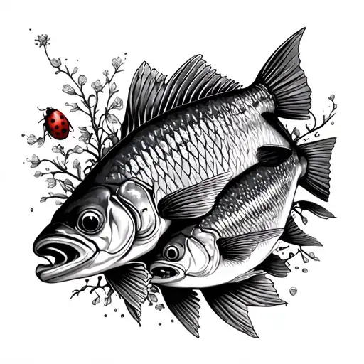 Names Klaas & Jeltje, Pike fish and a ladybug. tattoo design idea