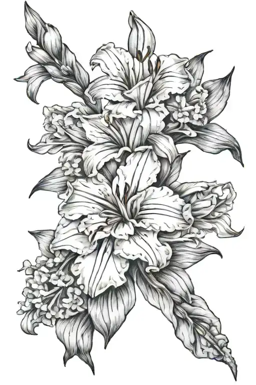 jonquil carnation Gladiolus, gladiolus flower, hollyhock, daisy tattoo design idea