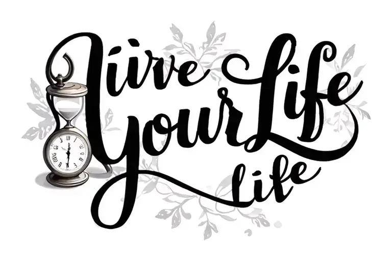 "Live Your Life" "Live Your Life" hourglass and pocket watch background creatures tattoo design idea