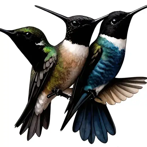 three little hummingbirds watercolor clavicle tattoo design idea