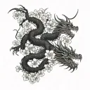 Dragon and cherry blossom tree intertwined tattoo design idea