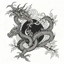 Dragon and cherry blossom tree intertwined tattoo design idea