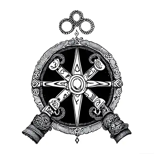 A tattoo incorporating bracelets and ancient symbols, reflecting the director's love for secret and ancient signs in a dotwork style tattoo design idea