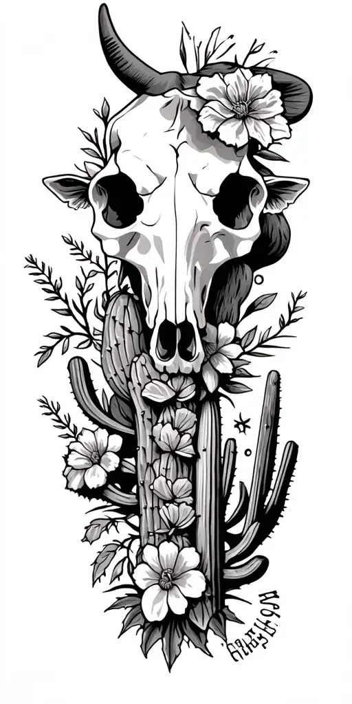 western sleeve tattoo featuring paws cow skull cactus etc tattoo design idea