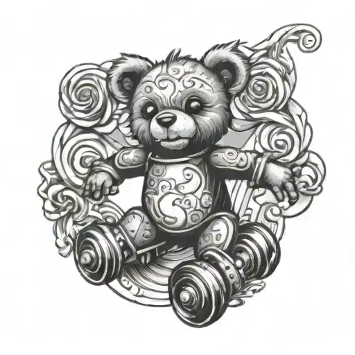 roller skating teddy bear tattoo design idea