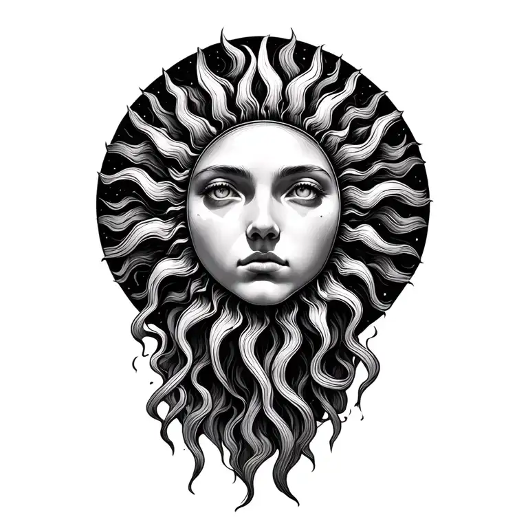 tangled sun with lines coming out  tattoo design idea