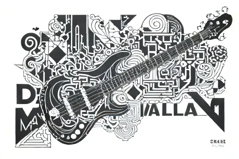 electric bass with text: Yalla tattoo design idea