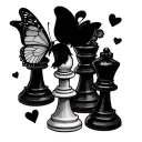 unique 3 sister tattoo with either butterflies, hearts and chess pieces that we can each have individually  tattoo design idea