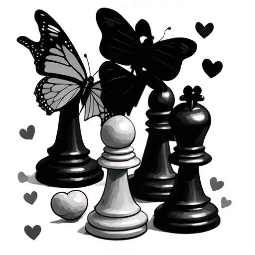 unique 3 sister tattoo with either butterflies, hearts and chess pieces that we can each have individually  tattoo design idea
