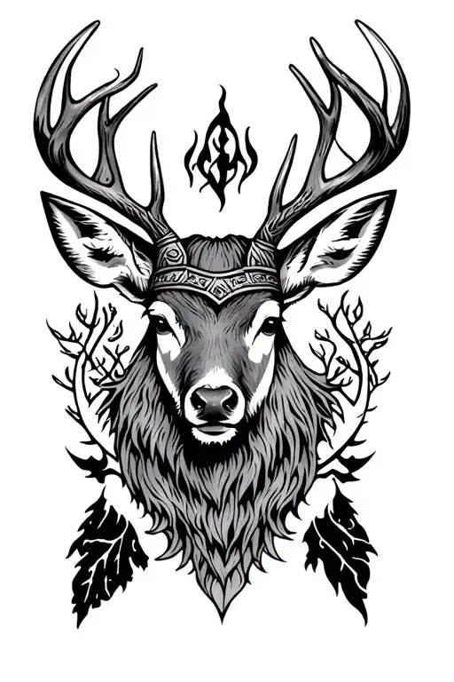 viking forest deer tattoo design idea