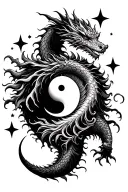 Dragon yin yang with sun moon and stars forming tattoo design idea