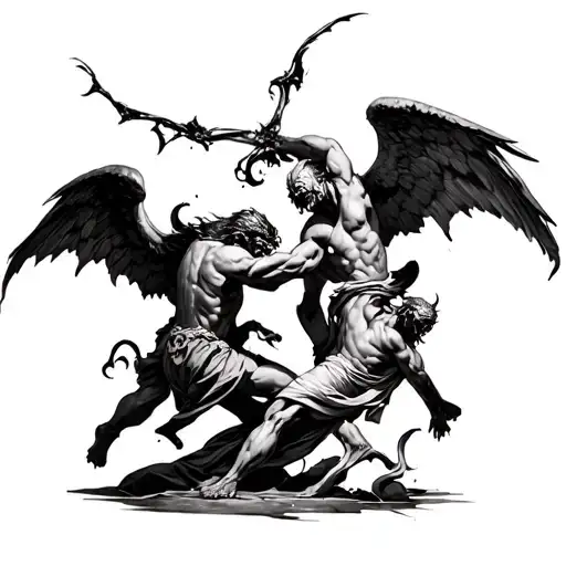 Demons And Angels Fighting tattoo design idea