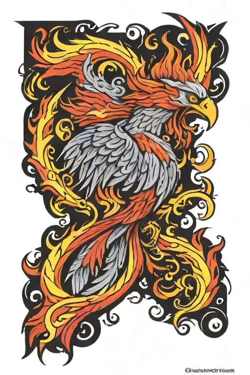 phoenix and flames left arm sleeve tattoo design idea