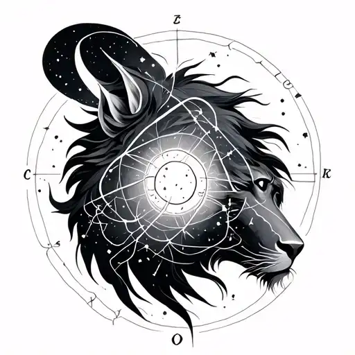  Leo, Virgo and Sagittarius constellation intertwined tattoo design idea