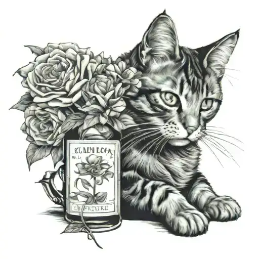 cat, flower, friend, university, alcohol tattoo design idea