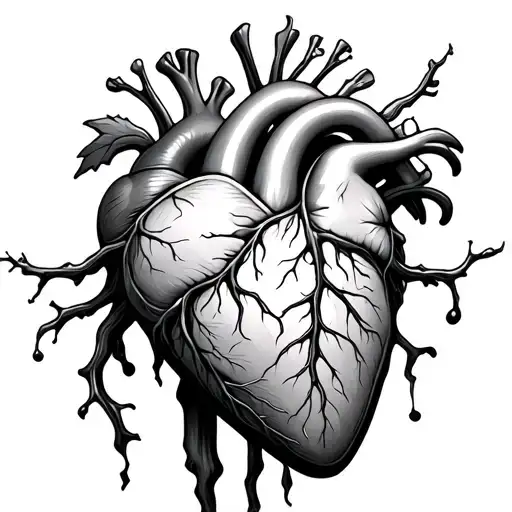 anotomiically correct heart with nightshade coming out of one of the artery tattoo design idea