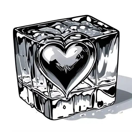 heart on ice cube tattoo design idea