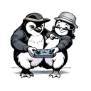 dad and son penguin playing video games tattoo design idea