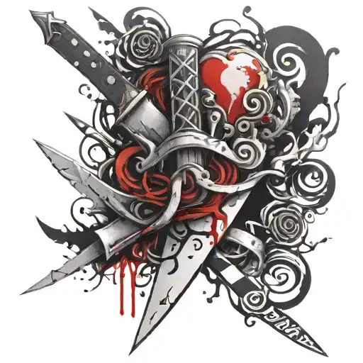 Chris's dagger pierces the heart through. On this background, the inscription Don't trust anyone tattoo design idea