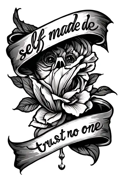 I want a cool design for my forearm. it must include shading and the sayings "self made and trust no one " hidden tattoo design idea