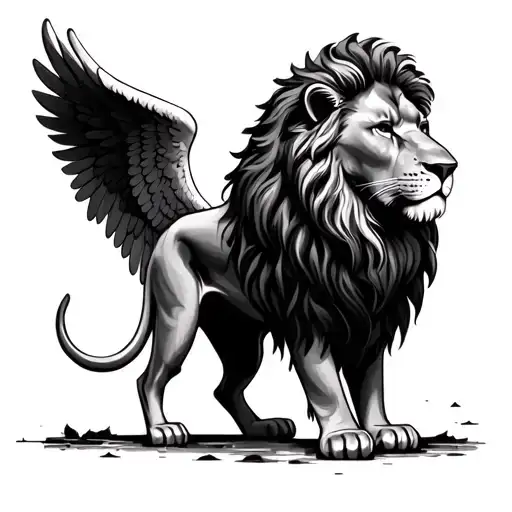 lion and angel wings tattoo design idea