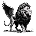 lion and angel wings tattoo design idea