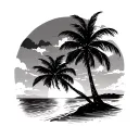 sunset and coconut tree and beach scene tattoo design idea