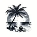 sunset and coconut tree and beach scene tattoo design idea