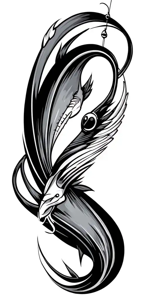 fishing pole figure 8 racing car surrounded tattoo design idea