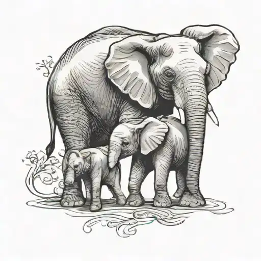 Mom And Baby Elephant tattoo design idea